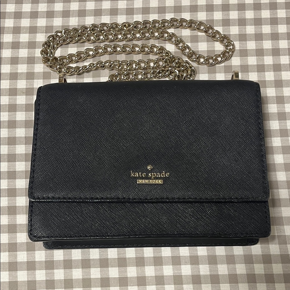 Kate Spade Black Crossbody Bag with Gold Chain